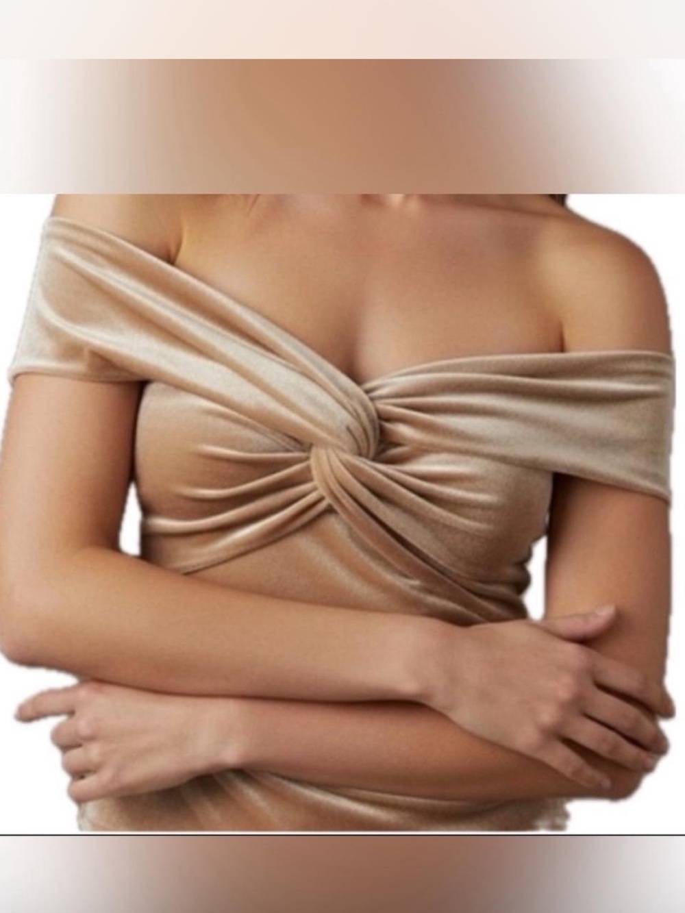 Reformation Twist-Front Off-Shoulder Bandeau in Champagne
